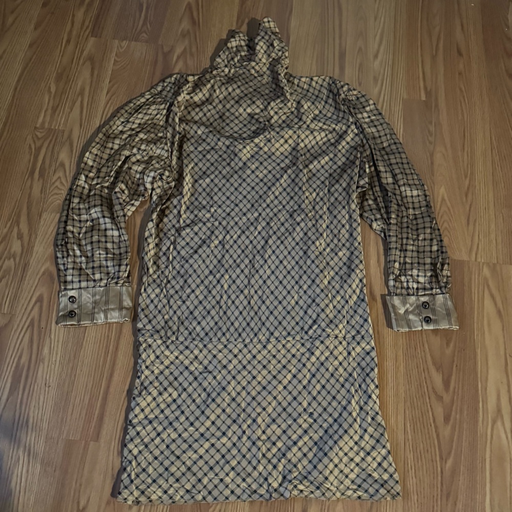 Norma Walters‎ Vintage 1980's Plaid High Neck Midi Dress in Black Tan Y2k Retro